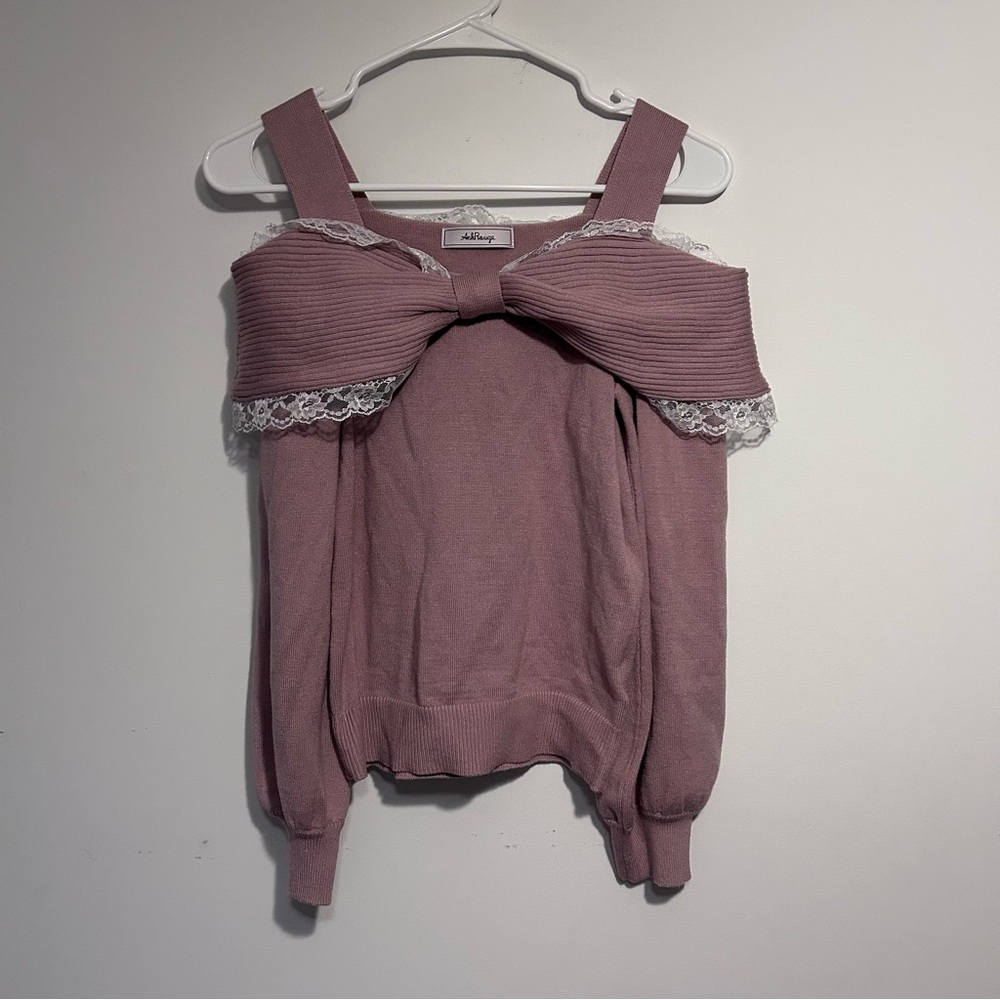 NWOT Ank Rouge Pink Off-Shoulder Sweater with Lace Trim Small